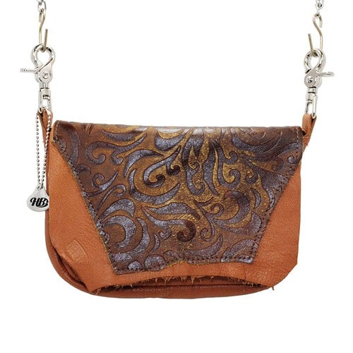 hip bag handbag in cognac elk and arabesque print lid
