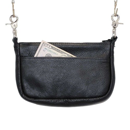 hip bag handbag classic in black leather showing rear slip pocket