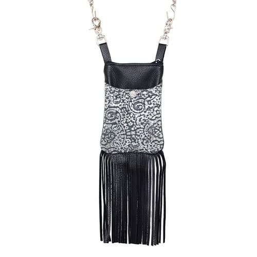 cell hip bag 9.2-08 in black leather body and silver lace front pocket