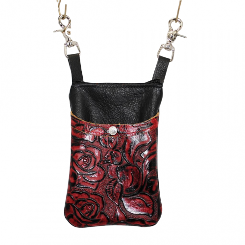 cell phone hip bag in red rose print