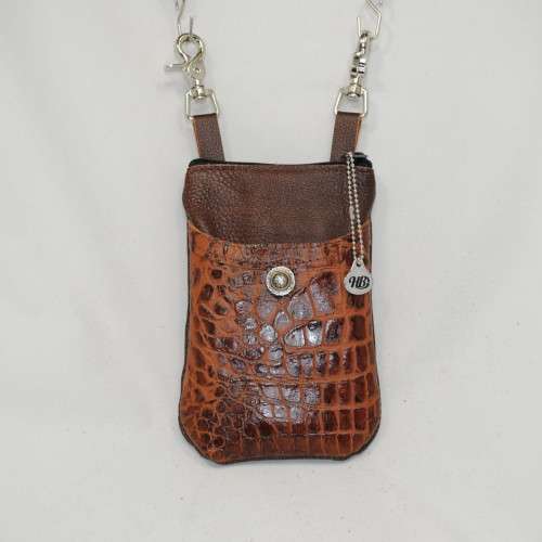 Cell Hip Bag 9.1-17 cinnamon leather body with rust gator front pocket