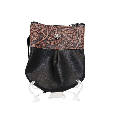 marble hip bag 8.0-10 in black body and mahogany oak leaf banner