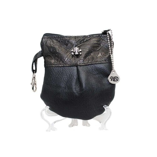 marble hip bag 8.0-14 black leather with skull and cross bones center piece