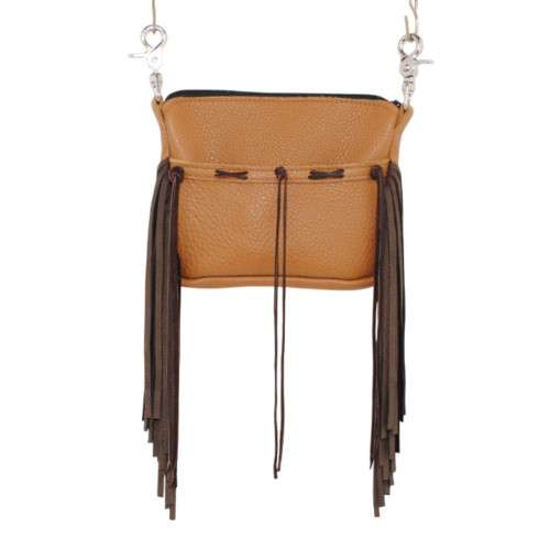 Cellphone Hip Bag Side Fringe 9.61-02 buckskin leather body with espresso brown fringe