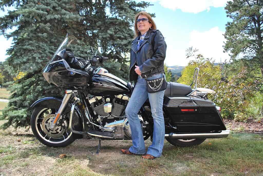 hip bag designers Dianna One of the hip bag designers Dianna standing by her Harley wearing an original hip bag