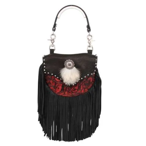 motorcycle hip bag pictured with a handbag strap to show the versitality in how to wear it