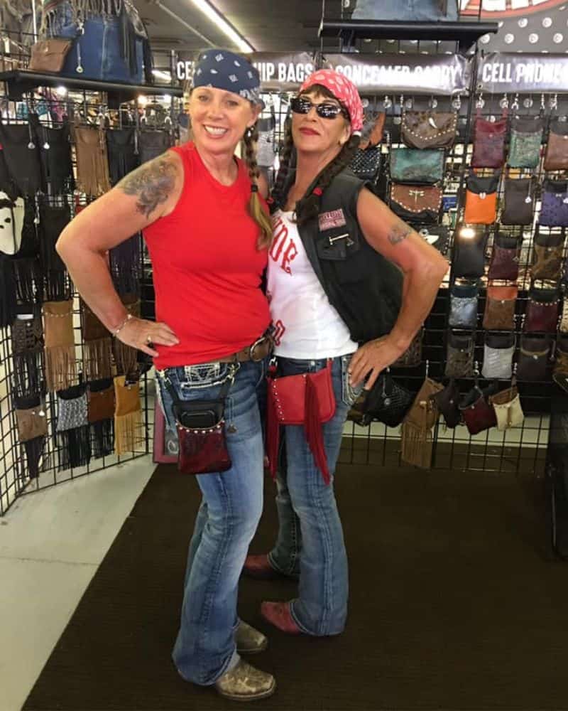 hip bags at sturgis showing two happy customers