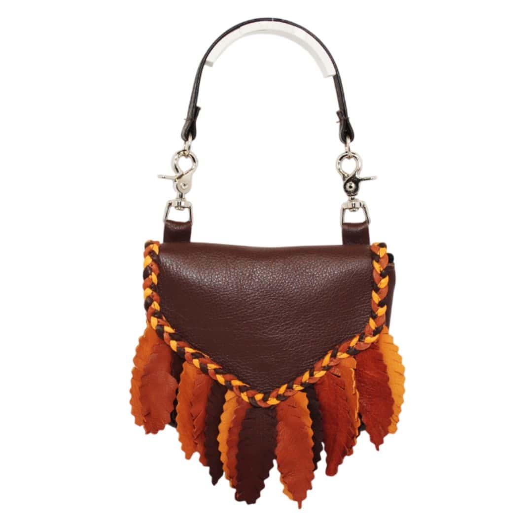 feather hip bag in espresso brown with handbag strap