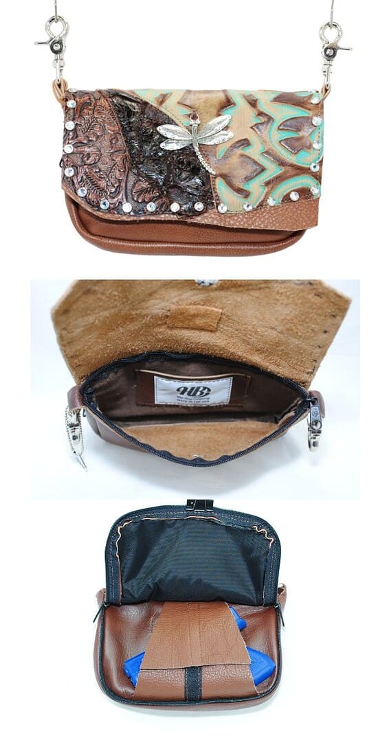 concealed carry hip bag showing the front interior and rear