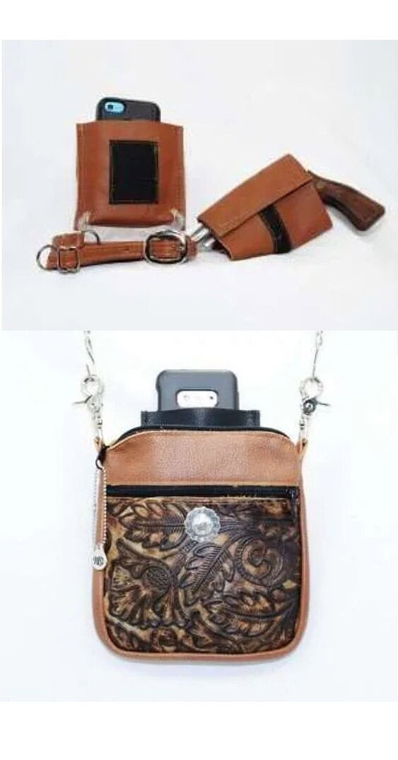 concealed carry hip bag holster showing pistol and cell phone pouch set
