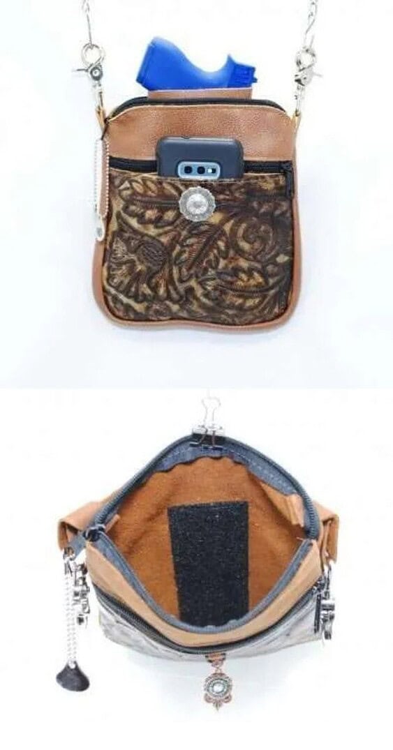 concealed carry hip bag holster instructions showing handgun and cell phone storage