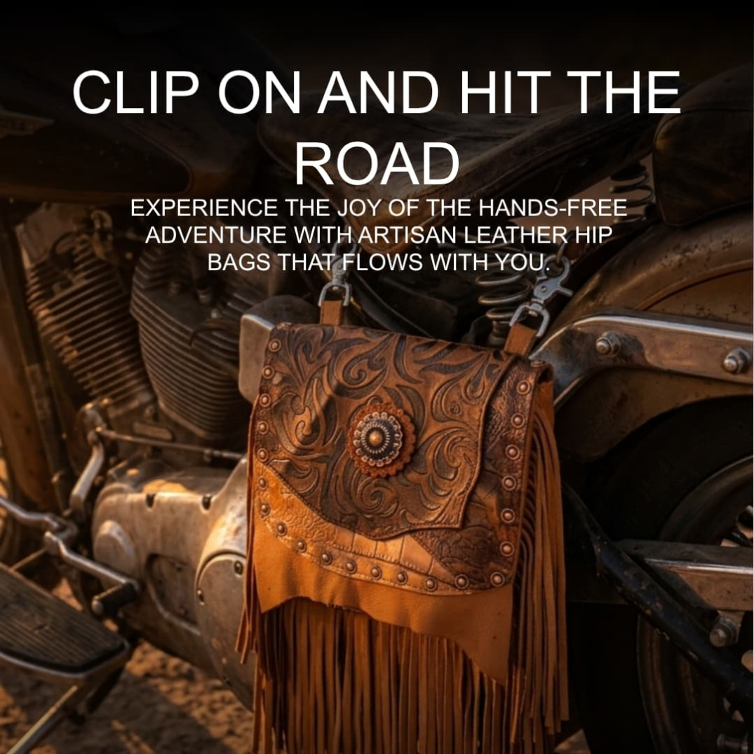 tan marty hip bag clipped on a vintage indian motorcycle