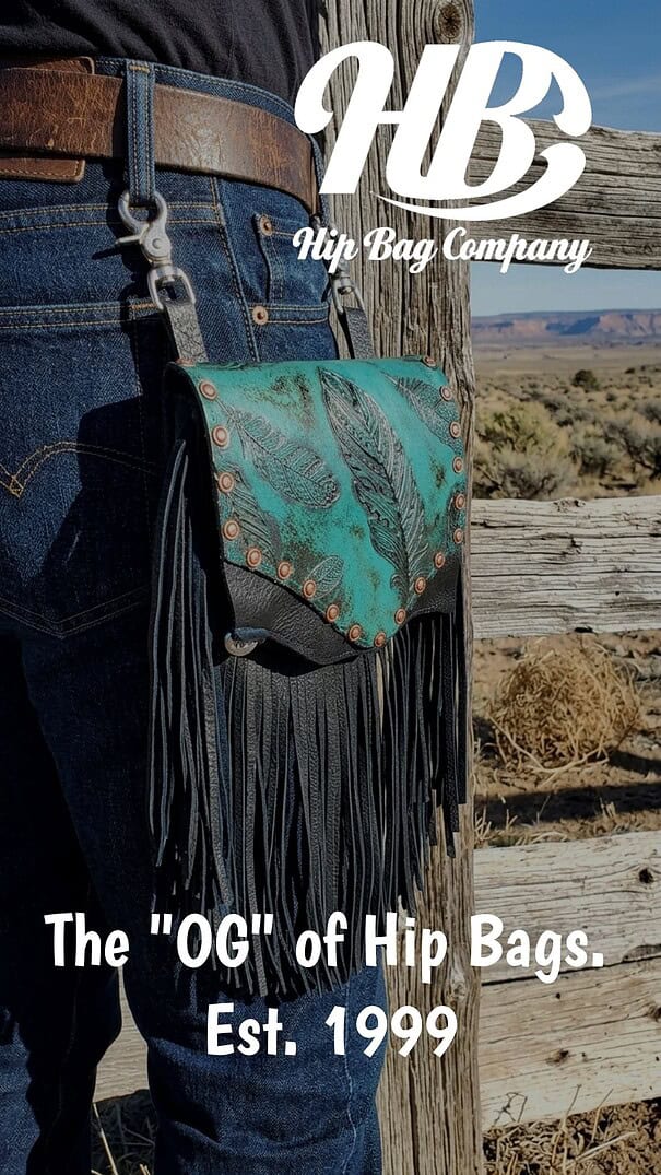 women's biker bags in sturgis displaying a marty hip bag with jade feather lid